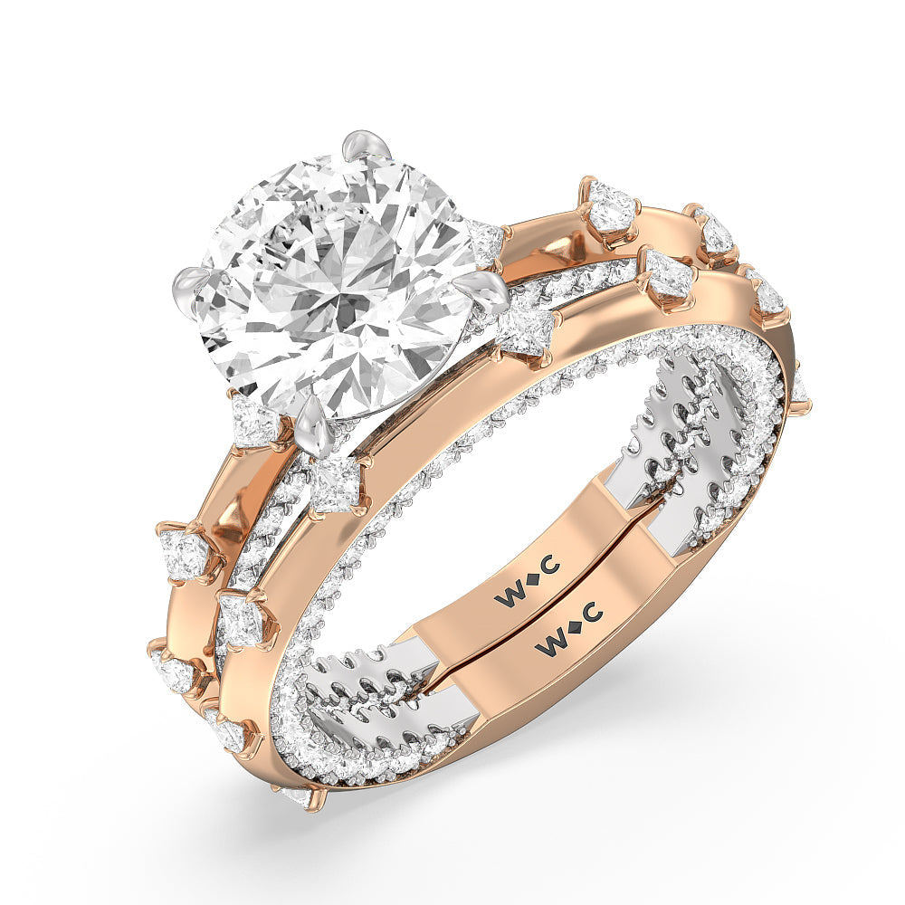 Celestia Princess Set Studded Gallery Diamond Wedding Band with 18KT White & Rose Gold Cut Diamond in 14KT White & Rose Gold view 3
