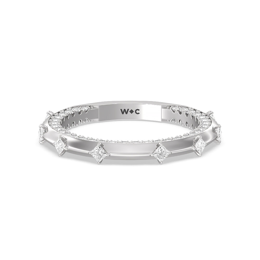 Celestia Princess Set Studded Gallery Diamond Wedding Band with Platinum Cut Diamond in 14KT Platinum view 1
