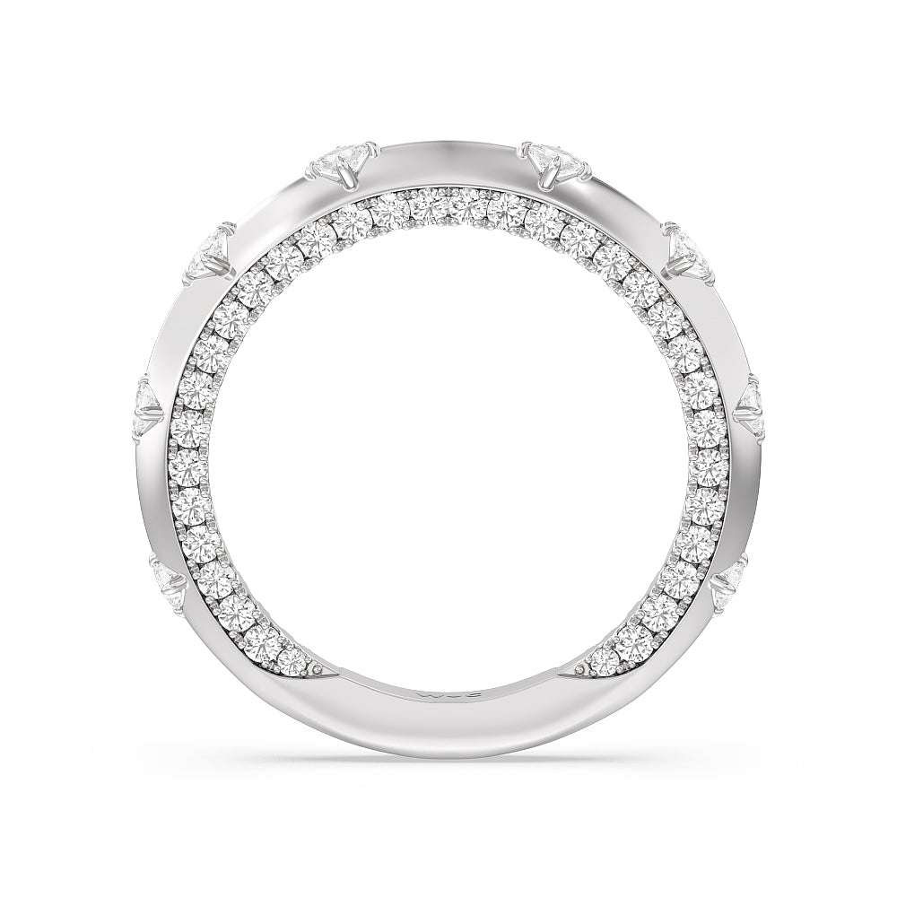 Celestia Princess Set Studded Gallery Diamond Wedding Band with Platinum Cut Diamond in 14KT Platinum view 2
