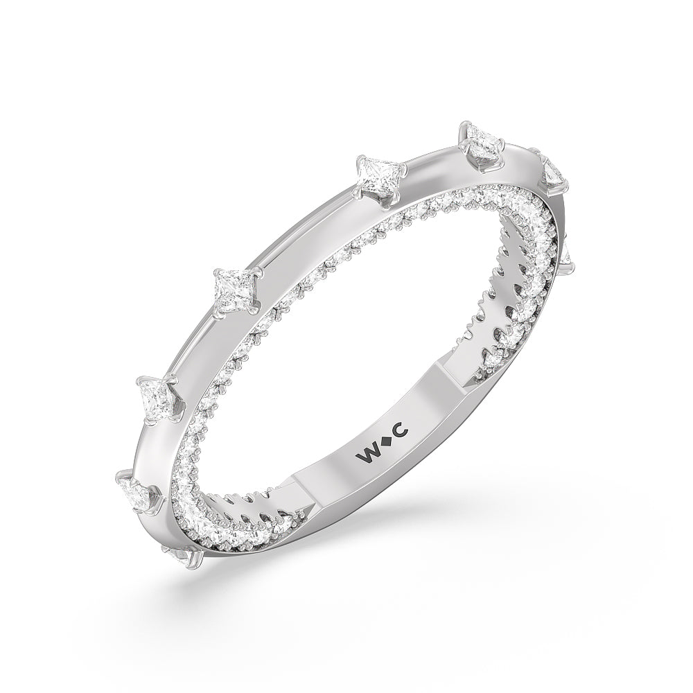 Celestia Princess Set Studded Gallery Diamond Wedding Band with Platinum Cut Diamond in 14KT Platinum view 4
