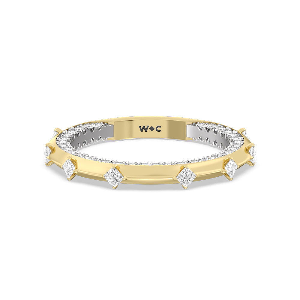 Celestia Princess Set Studded Gallery Diamond Wedding Band with 18KT White & Yellow Gold Cut Diamond in 14KT White & Yellow Gold view 1
