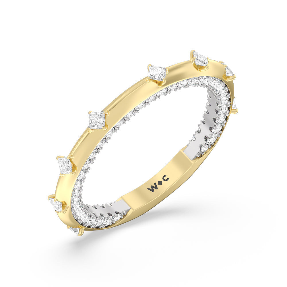 Celestia Princess Set Studded Gallery Diamond Wedding Band with 18KT White & Yellow Gold Cut Diamond in 14KT White & Yellow Gold view 4
