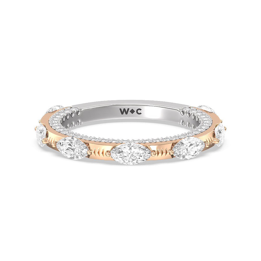 Celestia Marquise Studded Wedding Band with 18KT White & Rose Gold Cut Diamond in 14KT White & Rose Gold view 1
