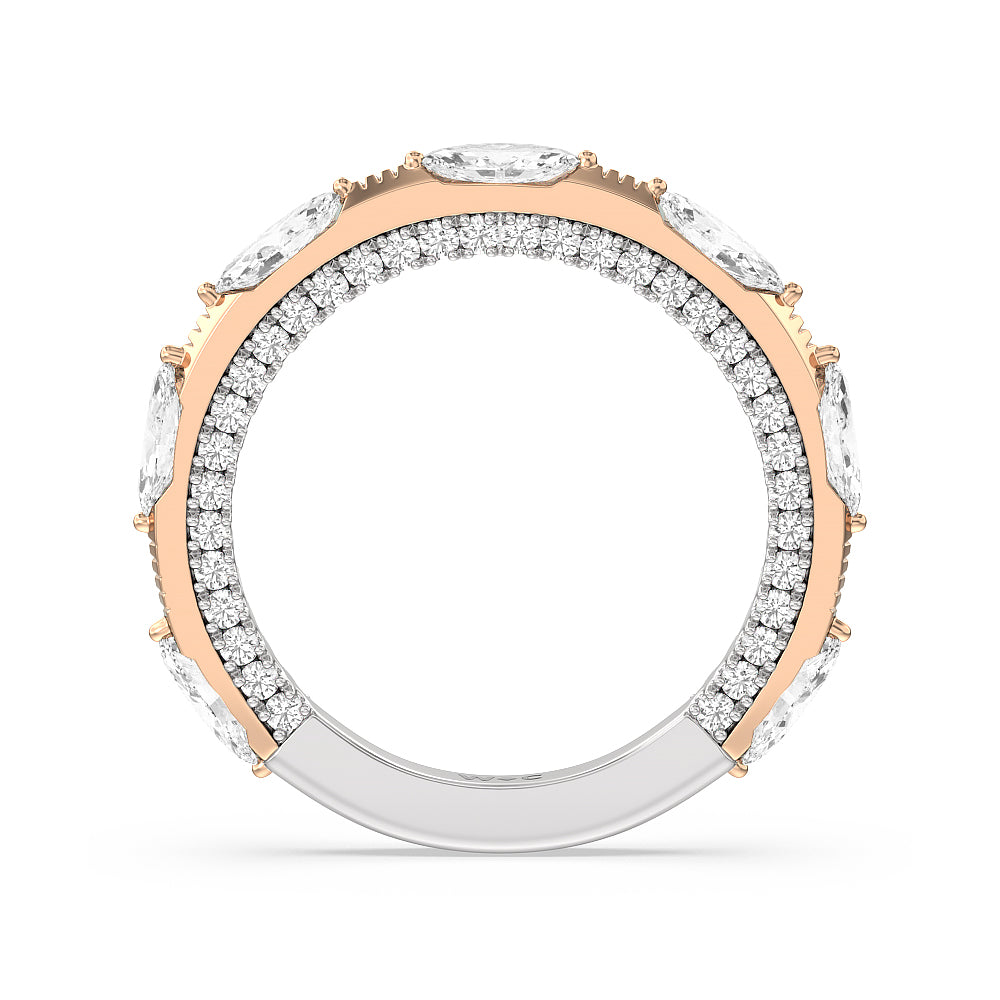 Celestia Marquise Studded Wedding Band with 18KT White & Rose Gold Cut Diamond in 14KT White & Rose Gold view 2
