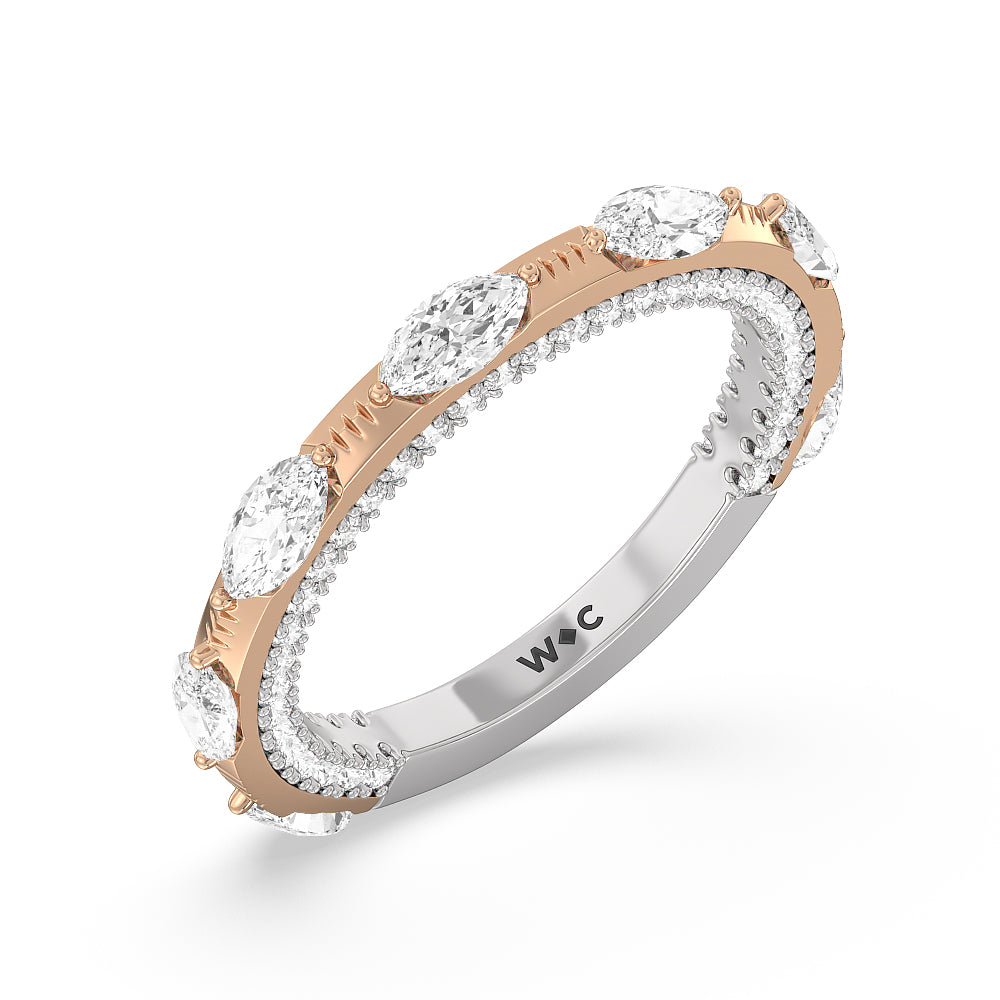 Celestia Marquise Studded Wedding Band with 18KT White & Rose Gold Cut Diamond in 14KT White & Rose Gold view 4
