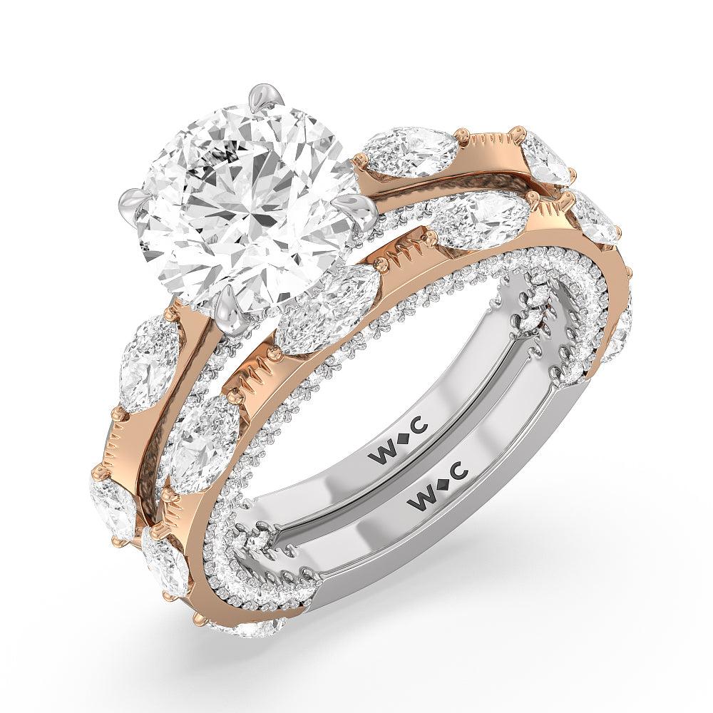 Celestia Marquise Studded Wedding Band with 18KT White & Rose Gold Cut Diamond in 14KT White & Rose Gold view 3
