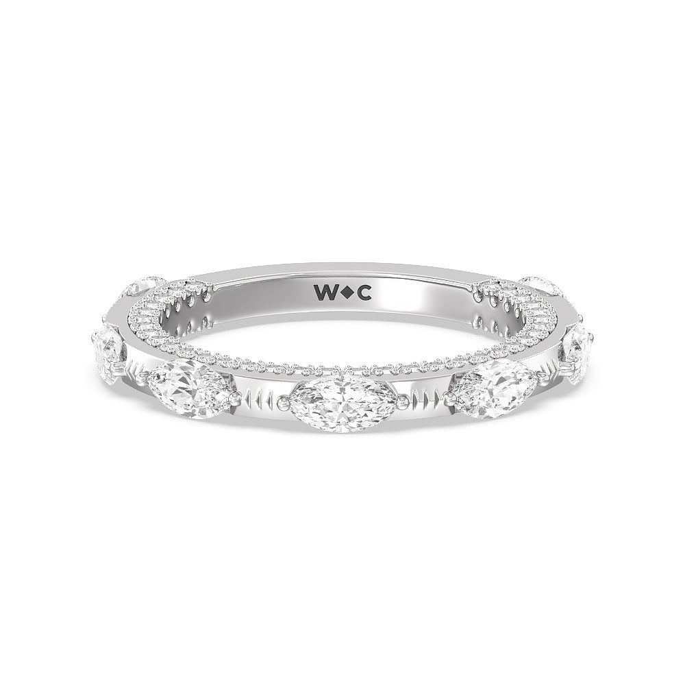 Celestia Marquise Studded Wedding Band with Platinum Cut Diamond in 14KT Platinum view 1
