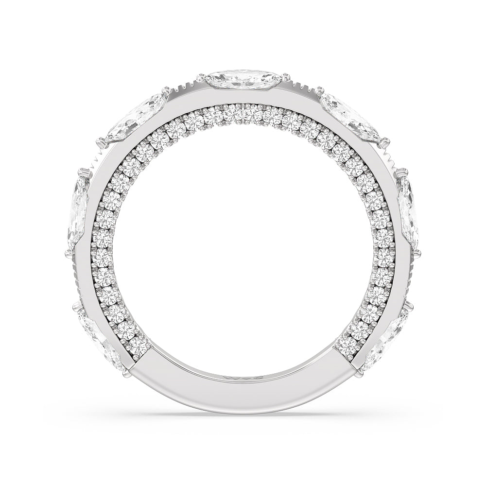 Celestia Marquise Studded Wedding Band with Platinum Cut Diamond in 14KT Platinum view 2
