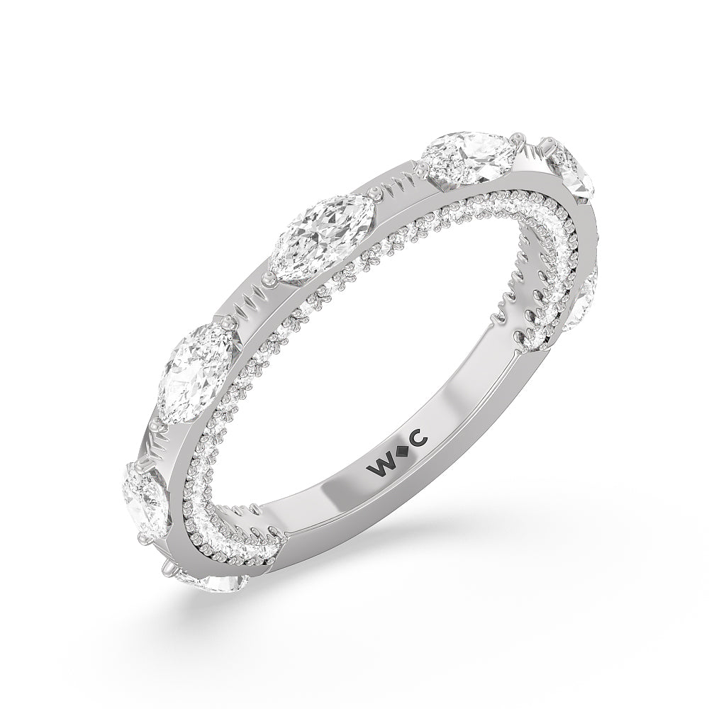 Celestia Marquise Studded Wedding Band with Platinum Cut Diamond in 14KT Platinum view 4

