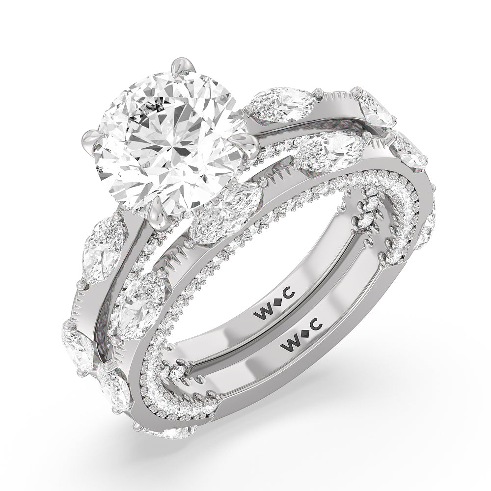 Celestia Marquise Studded Wedding Band with Platinum Cut Diamond in 14KT Platinum view 3
