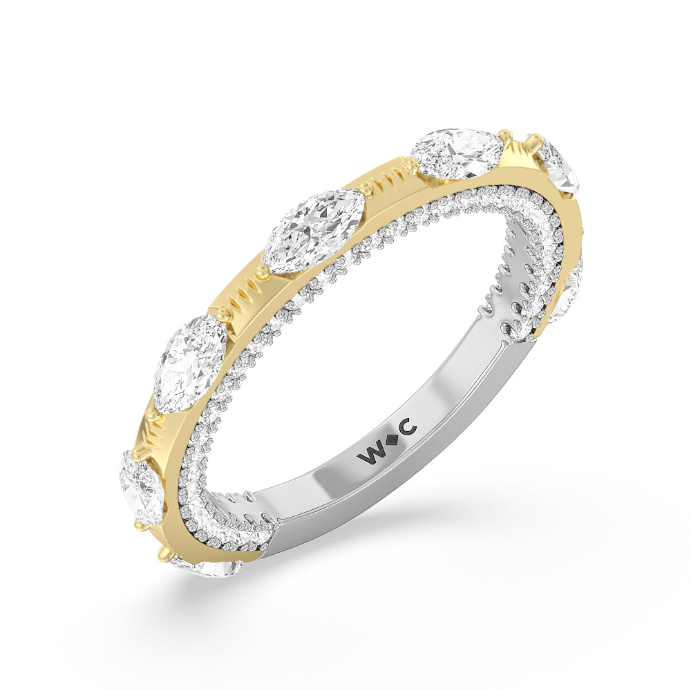 Celestia Marquise Studded Wedding Band with 18KT White & Yellow Gold Cut Diamond in 14KT White & Yellow Gold view 4
