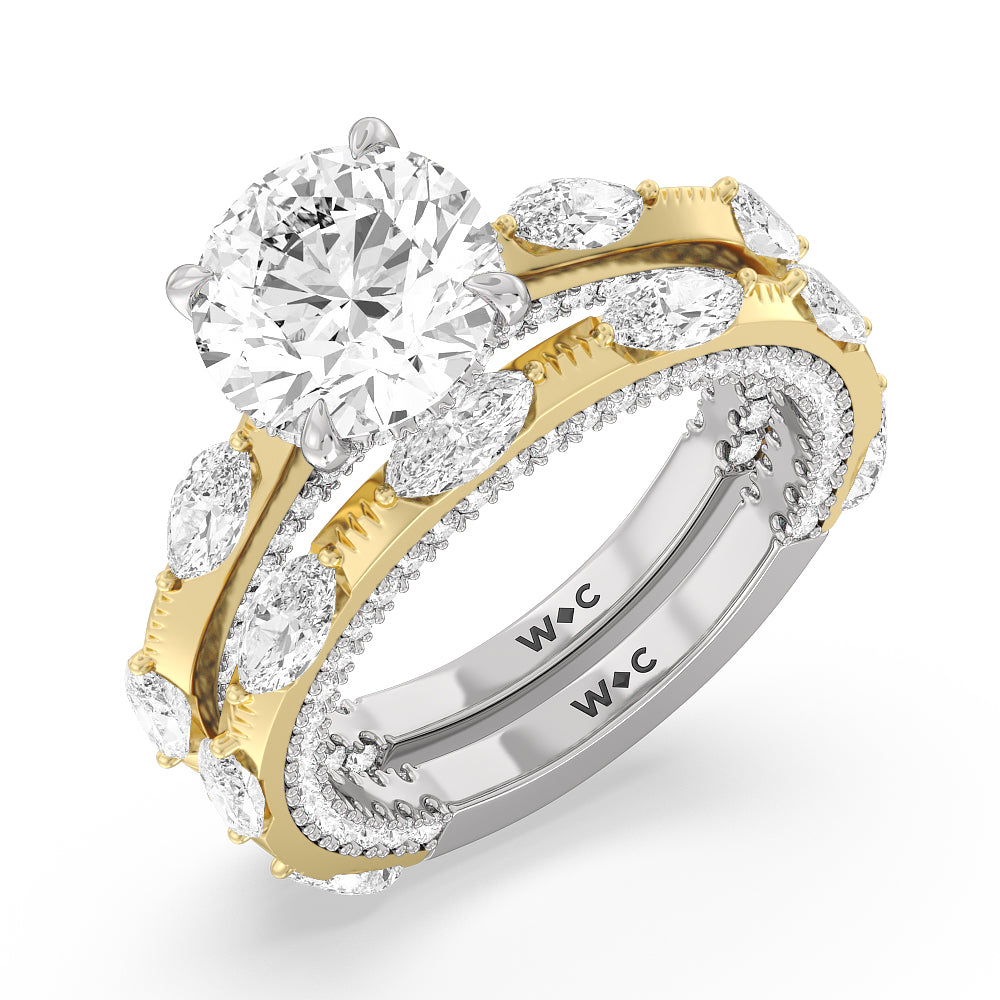 Celestia Marquise Studded Wedding Band with 18KT White & Yellow Gold Cut Diamond in 14KT White & Yellow Gold view 3
