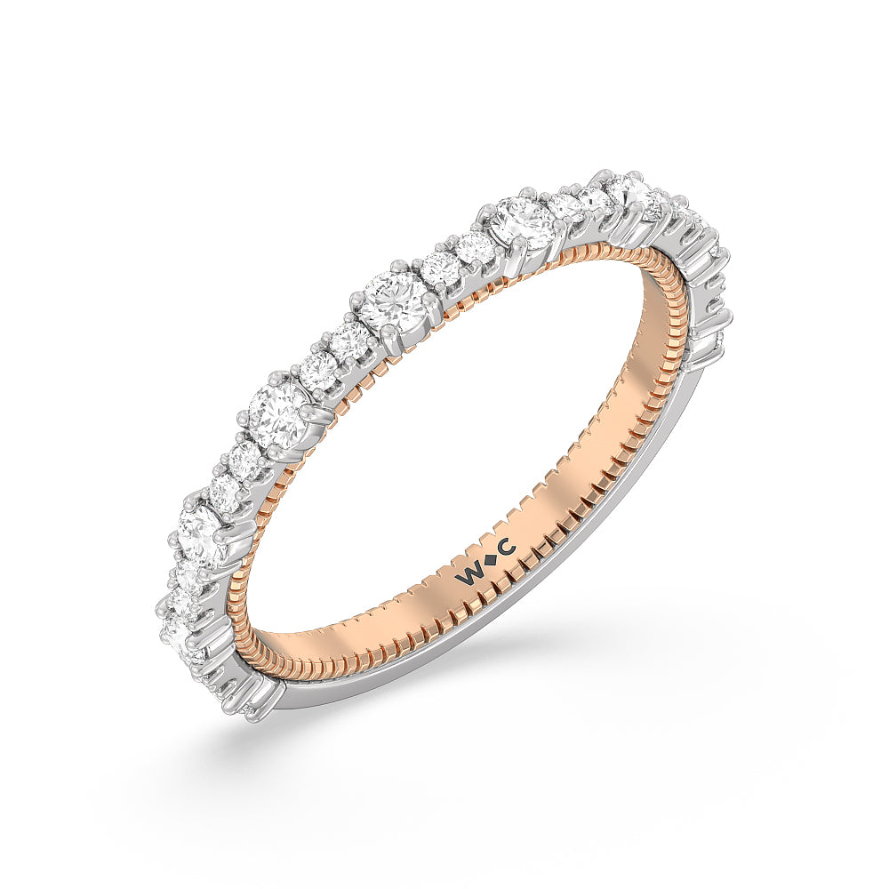 Celestia Milgrain Diamond Wedding Band with 18KT White & Rose Gold Cut Diamond in 14KT White & Rose Gold view 3
