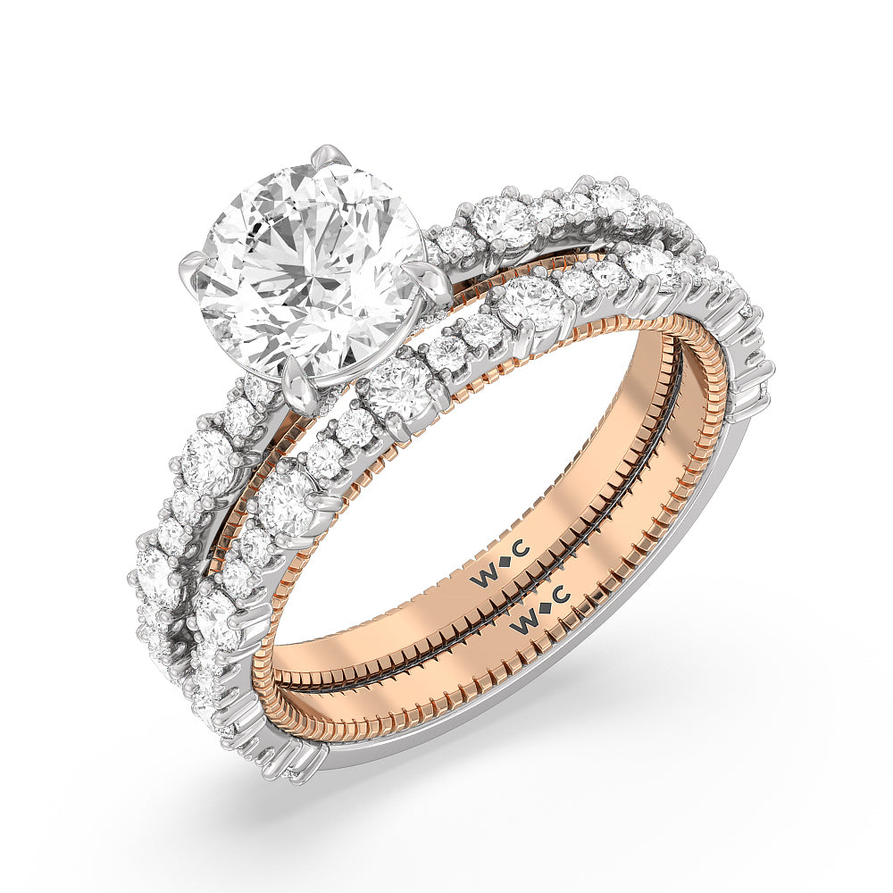 Celestia Milgrain Diamond Wedding Band with 18KT White & Rose Gold Cut Diamond in 14KT White & Rose Gold view 4
