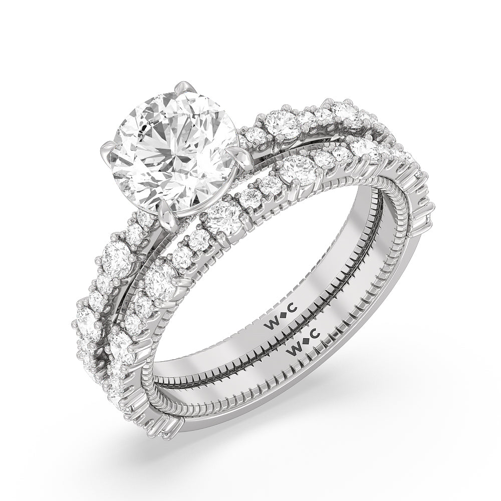 Celestia Milgrain Diamond Wedding Band with Platinum Cut Diamond in 14KT Platinum view 4
