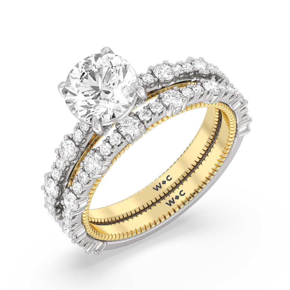 Celestia Milgrain Diamond Wedding Band with 18KT White & Yellow Gold Cut Diamond in 14KT White & Yellow Gold view 4
