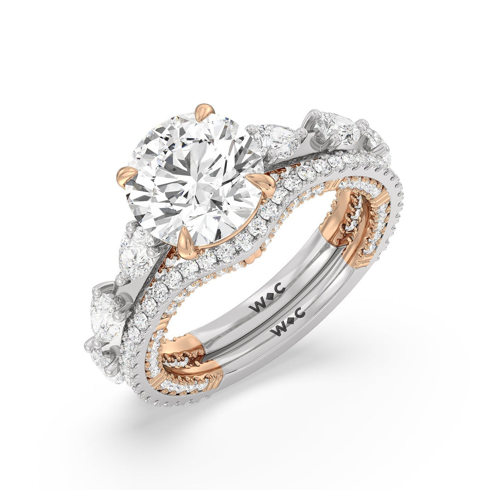 Pear Diamond Stations Two Tone Wedding Band with 18KT White & Rose Gold Cut Diamond in 14KT White & Rose Gold view 3
