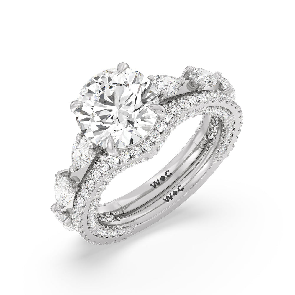 Pear Diamond Stations Two Tone Wedding Band with Platinum Cut Diamond in 14KT Platinum view 3
