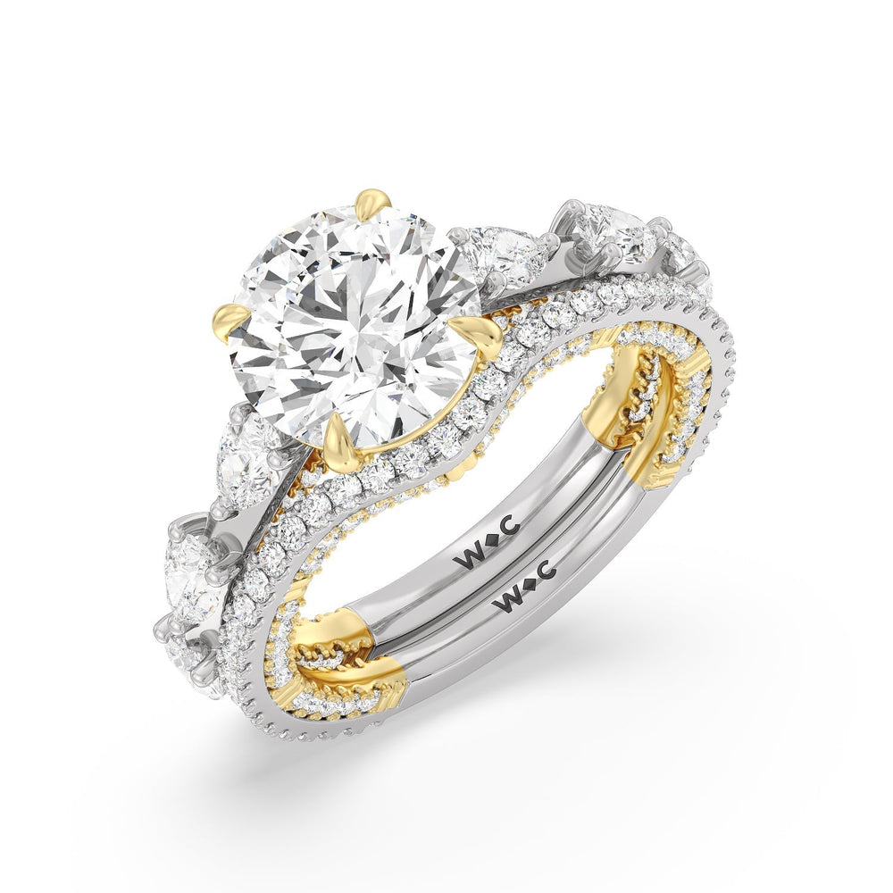 Pear Diamond Stations Two Tone Wedding Band with 18KT White & Yellow Gold Cut Diamond in 14KT White & Yellow Gold view 3
