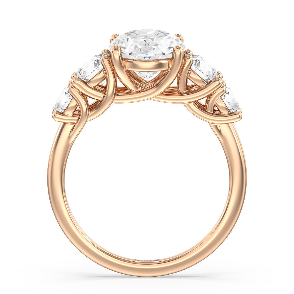 Oval Cut Trellis Basket Side Stone Engagement Ring with Lab Grown Diamond in 14KT Rose Gold view 5
