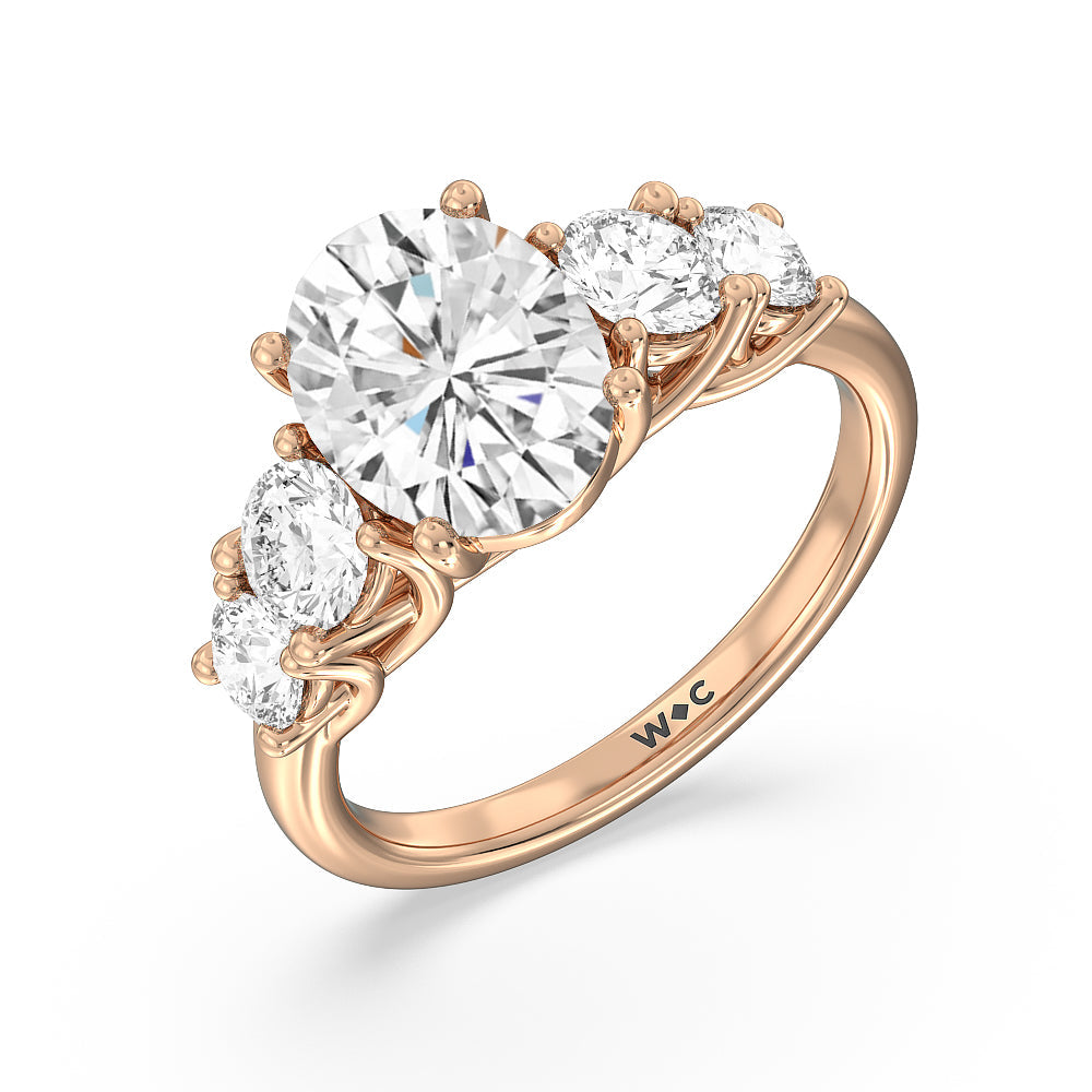 Oval Cut Trellis Basket Side Stone Engagement Ring with Lab Grown Diamond in 14KT Rose Gold view 6
