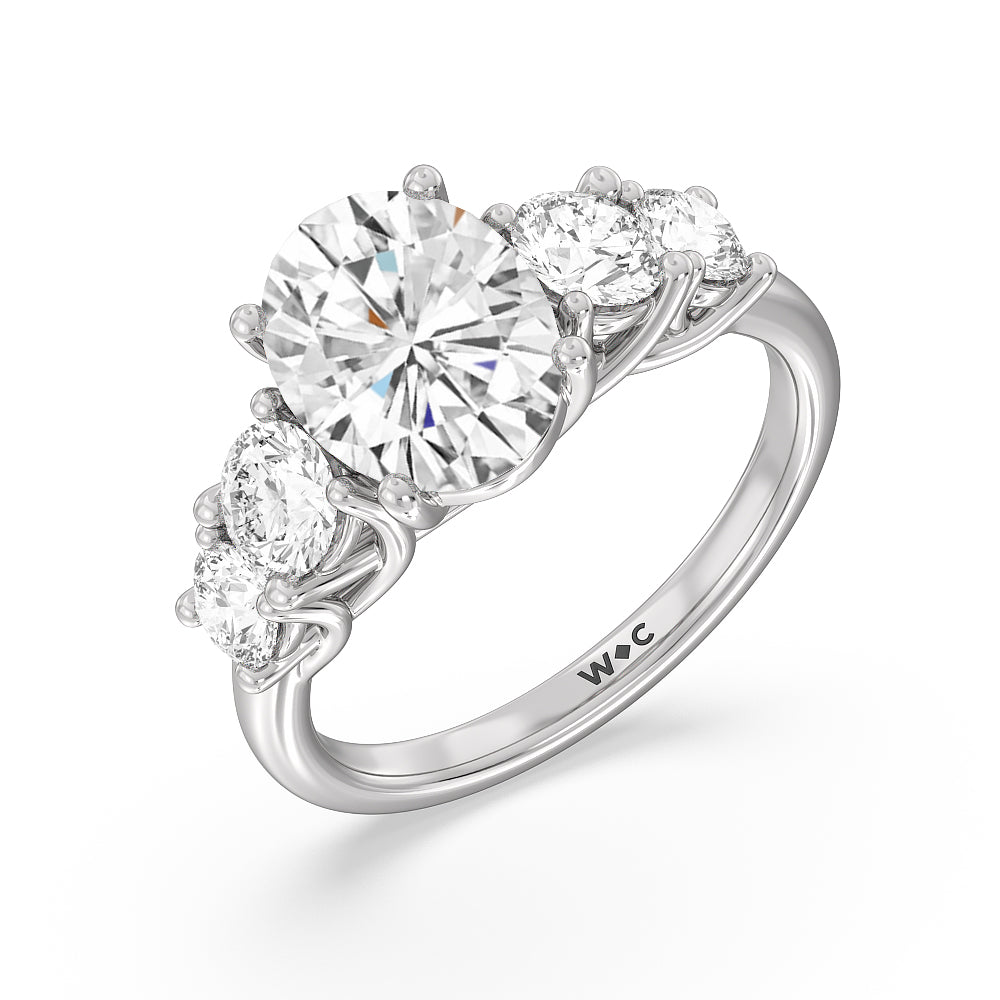 Oval Cut Trellis Basket Side Stone Engagement Ring with Lab Grown Diamond in 14KT Platinum view 6
