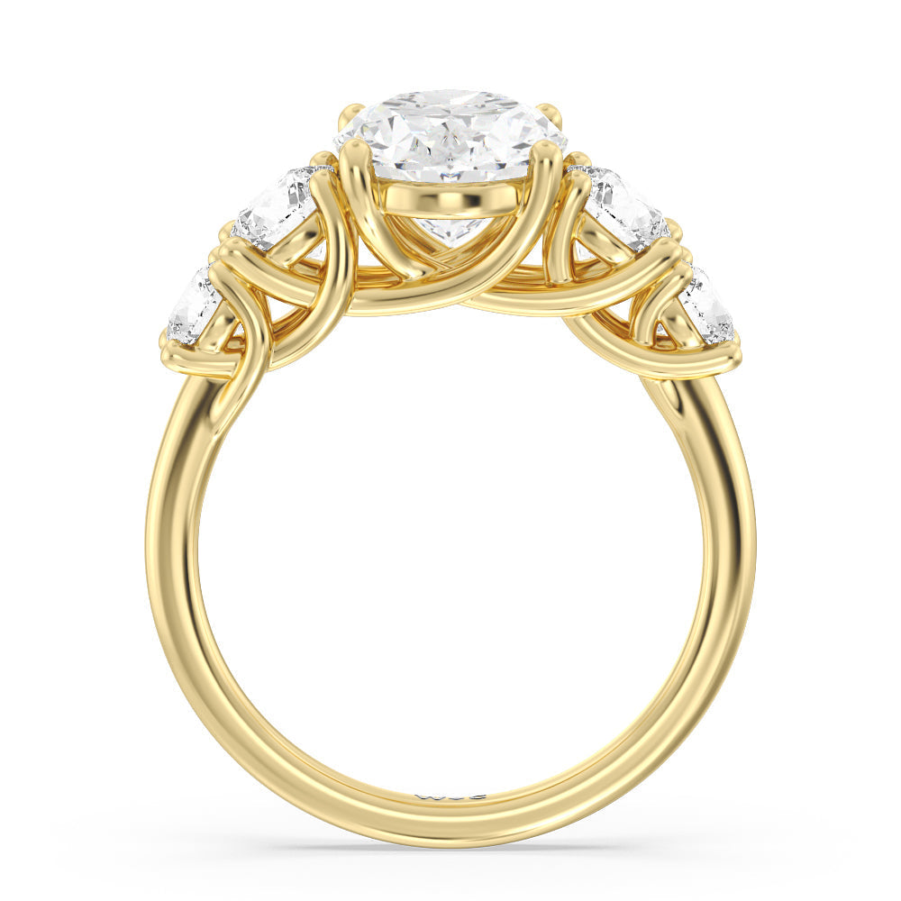 Oval Cut Trellis Basket Side Stone Engagement Ring with Lab Grown Diamond in 14KT Yellow Gold view 5
