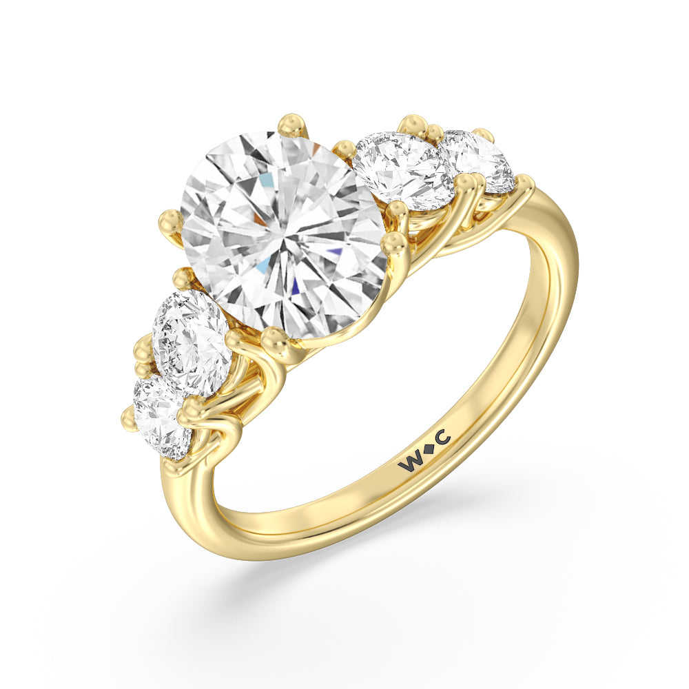 Oval Cut Trellis Basket Side Stone Engagement Ring with Lab Grown Diamond in 14KT Yellow Gold view 6
