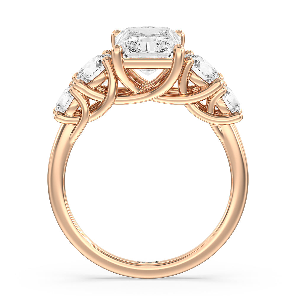Radiant Cut Trellis Basket Side Stone Engagement Ring with Lab Grown Diamond in 14KT Rose Gold view 5
