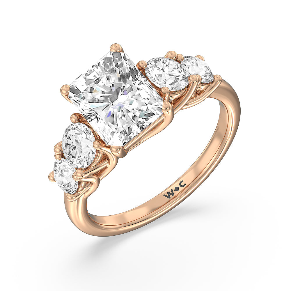 Radiant Cut Trellis Basket Side Stone Engagement Ring with Lab Grown Diamond in 14KT Rose Gold view 6

