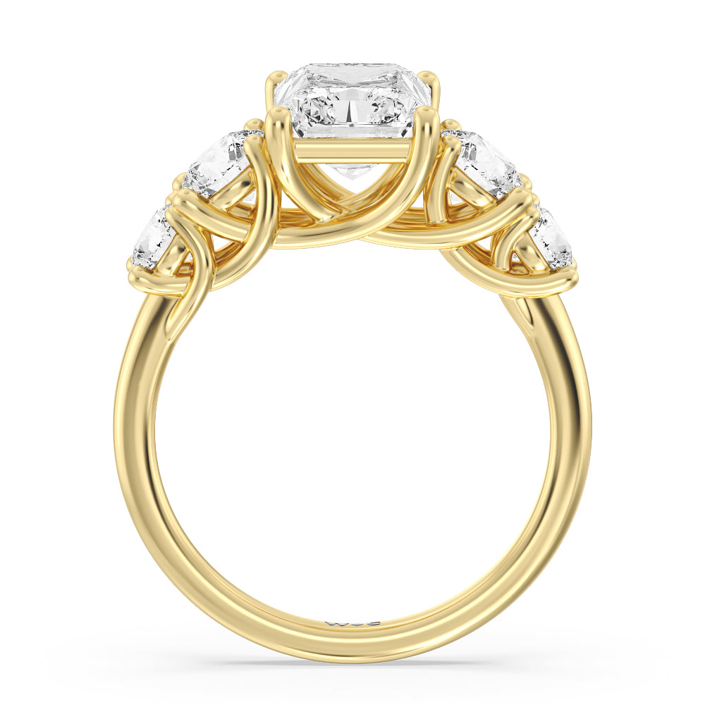 Radiant Cut Trellis Basket Side Stone Engagement Ring with Lab Grown Diamond in 14KT Yellow Gold view 5
