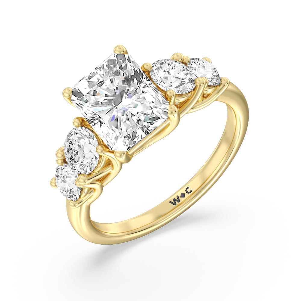 Radiant Cut Trellis Basket Side Stone Engagement Ring with Lab Grown Diamond in 14KT Yellow Gold view 6
