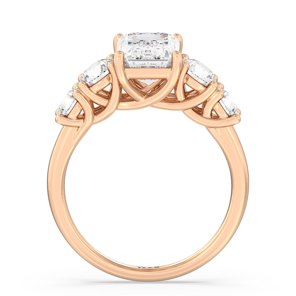 Emerald Cut Trellis Basket Side Stone Engagement Ring with Lab Grown Diamond in 14KT Rose Gold view 5
