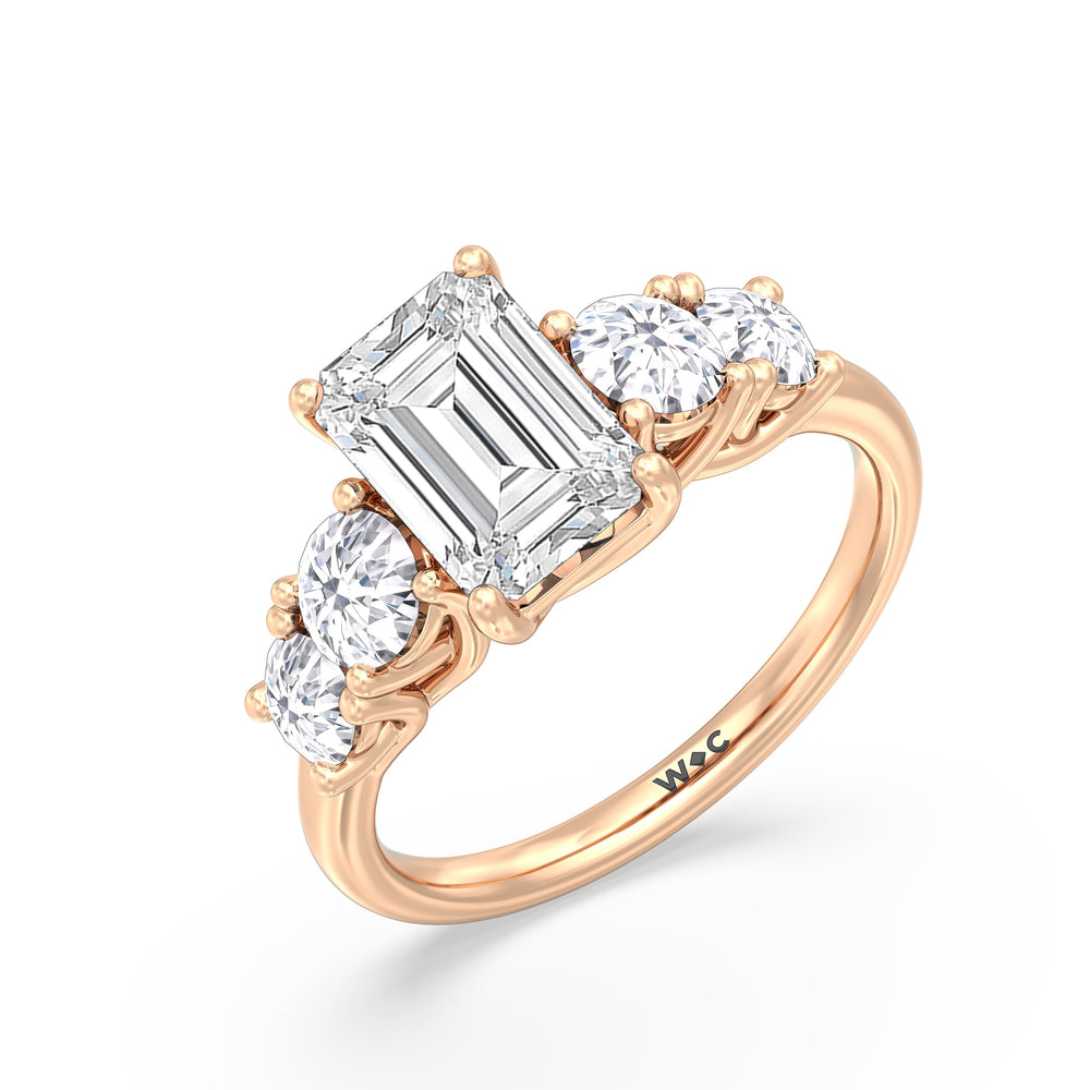 Emerald Cut Trellis Basket Side Stone Engagement Ring with Lab Grown Diamond in 14KT Rose Gold view 6
