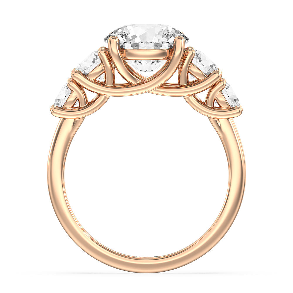 Round Cut Trellis Basket Side Stone Engagement Ring with Lab Grown Diamond in 14KT Rose Gold view 5
