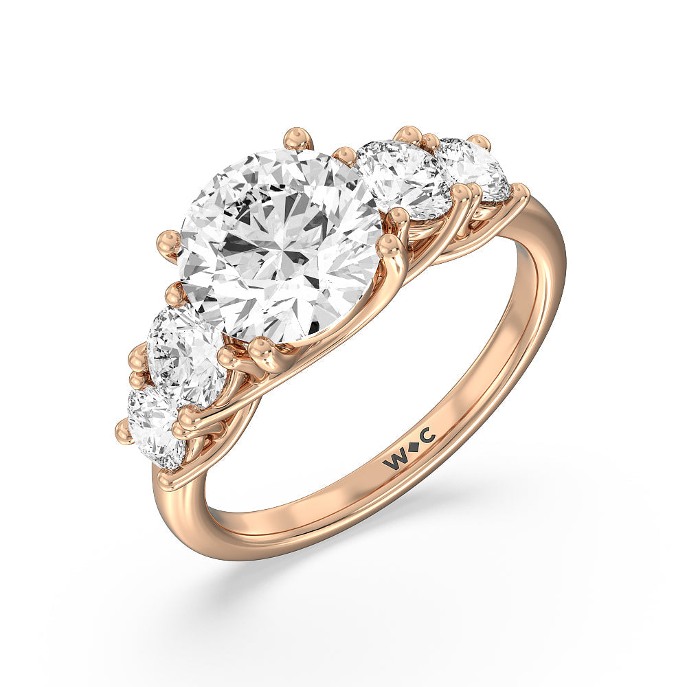 Round Cut Trellis Basket Side Stone Engagement Ring with Lab Grown Diamond in 14KT Rose Gold view 6
