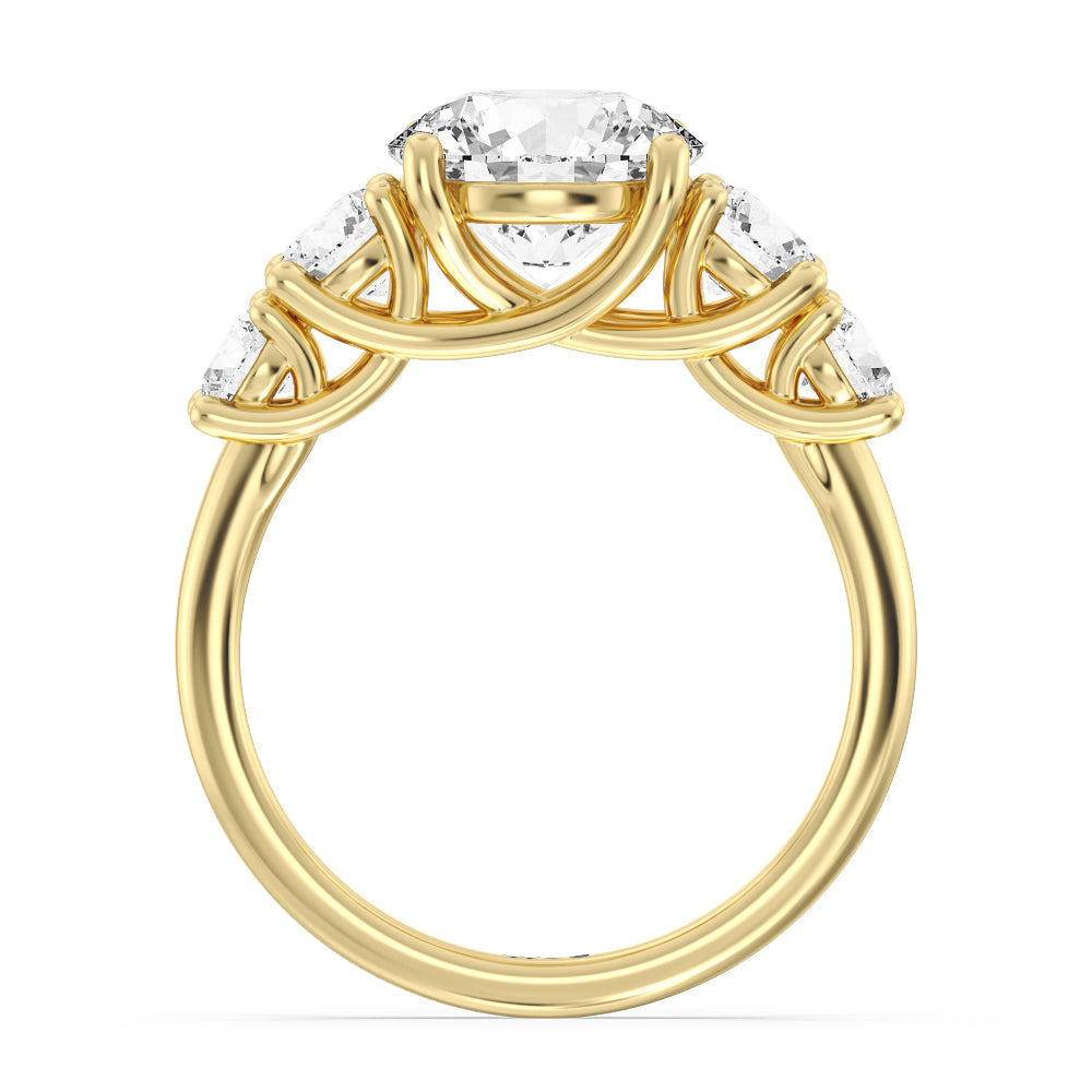 Round Cut Trellis Basket Side Stone Engagement Ring with Lab Grown Diamond in 14KT Yellow Gold view 5
