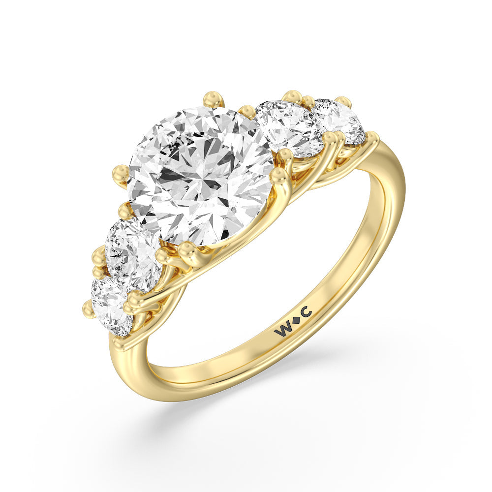 Round Cut Trellis Basket Side Stone Engagement Ring with Lab Grown Diamond in 14KT Yellow Gold view 6
