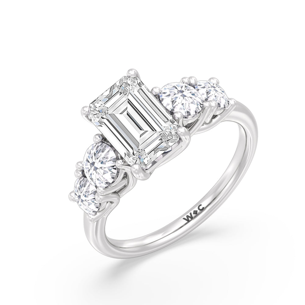 Emerald Cut Trellis Basket Side Stone Engagement Ring with Lab Grown Diamond in 14KT Platinum view 6
