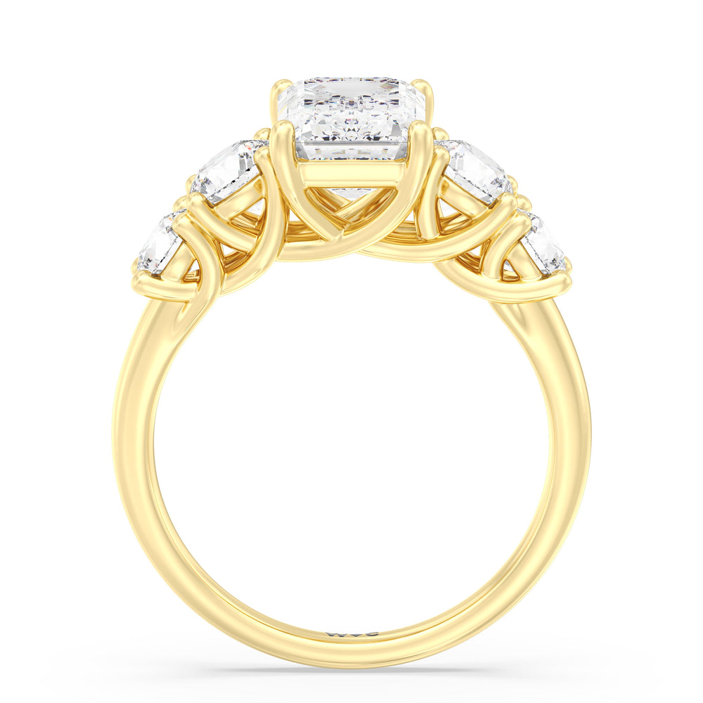 Emerald Cut Trellis Basket Side Stone Engagement Ring with Lab Grown Diamond in 14KT Yellow Gold view 5
