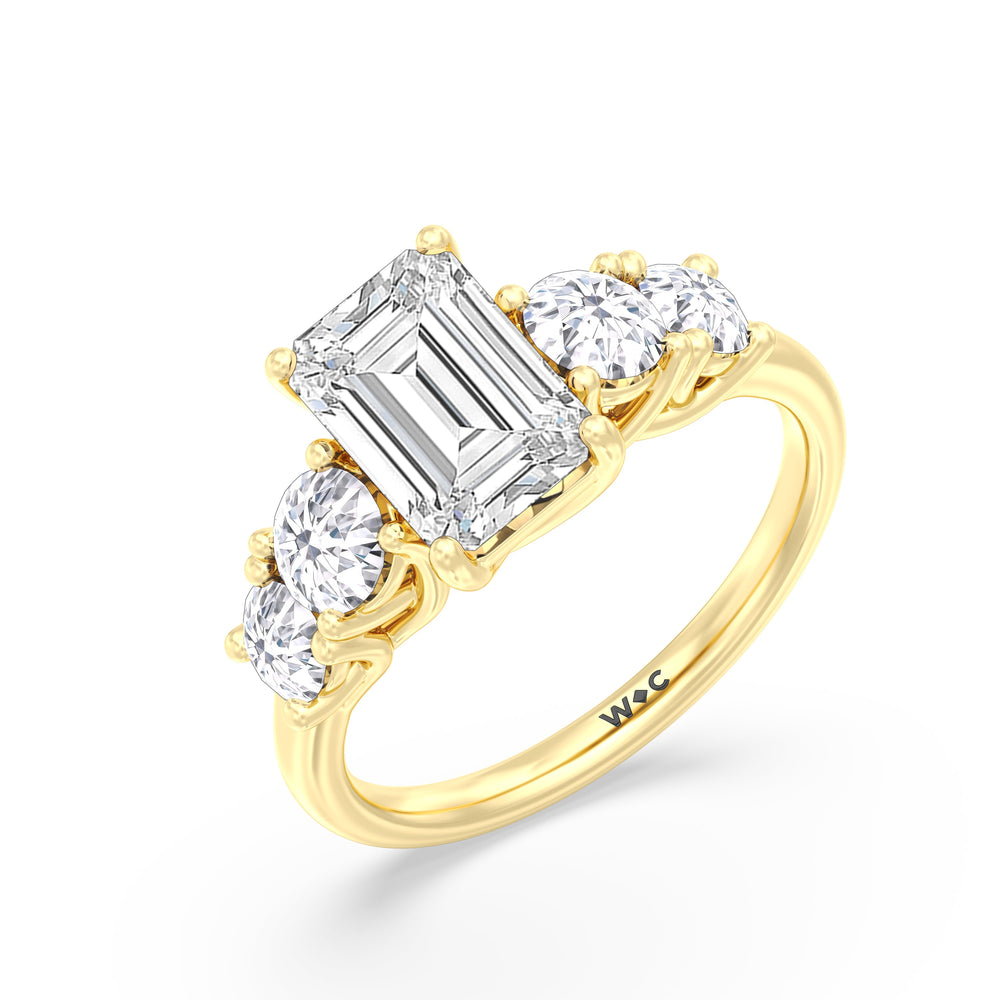 Emerald Cut Trellis Basket Side Stone Engagement Ring with Lab Grown Diamond in 14KT Yellow Gold view 6
