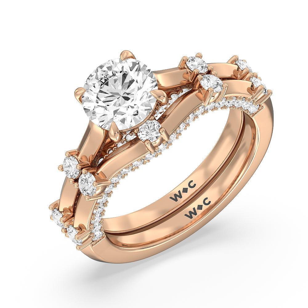 Celestia East-West Center Set Wedding Band with 18KT Rose Gold Cut Diamond in 14KT Rose Gold view 3
