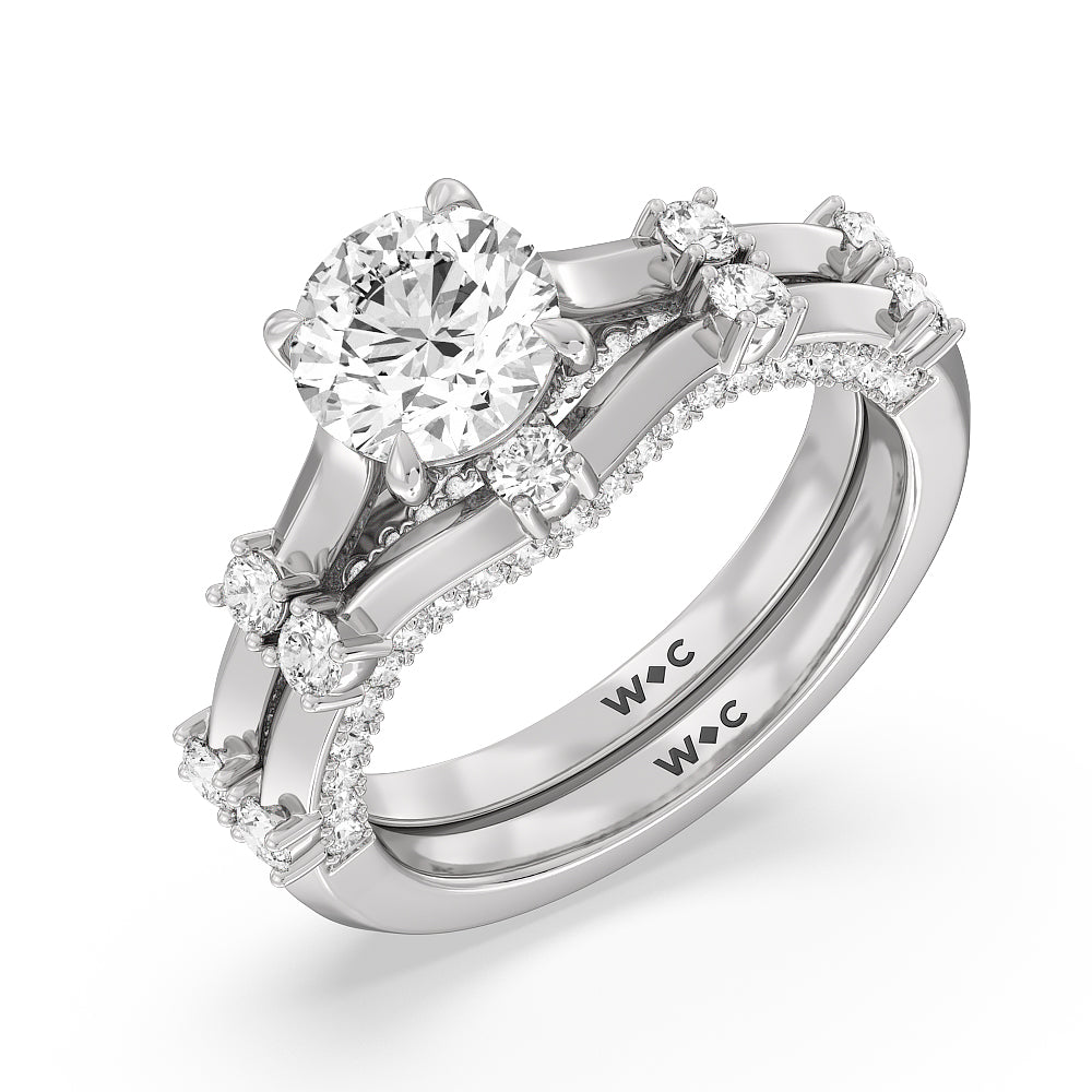 Celestia East-West Center Set Wedding Band with Platinum Cut Diamond in 14KT Platinum view 3
