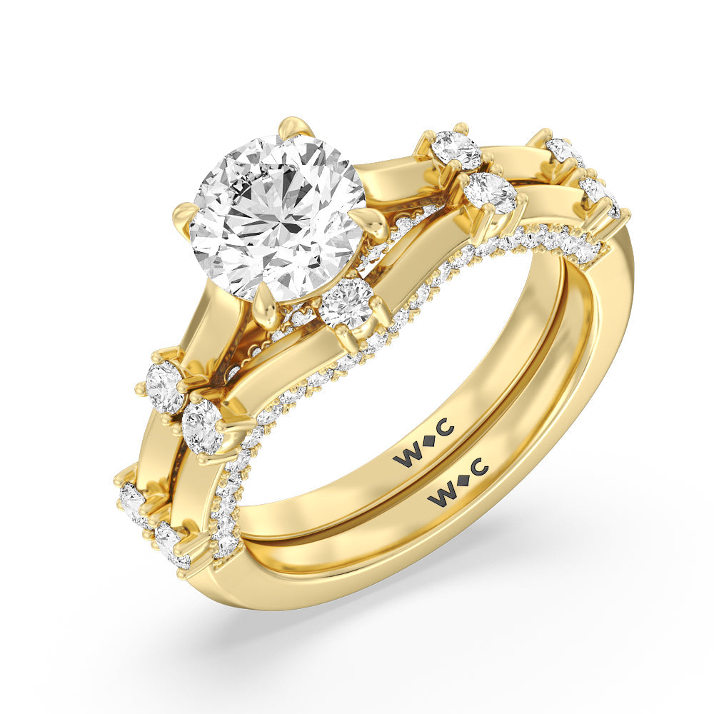 Celestia East-West Center Set Wedding Band with 18KT Yellow Gold Cut Diamond in 14KT Yellow Gold view 3
