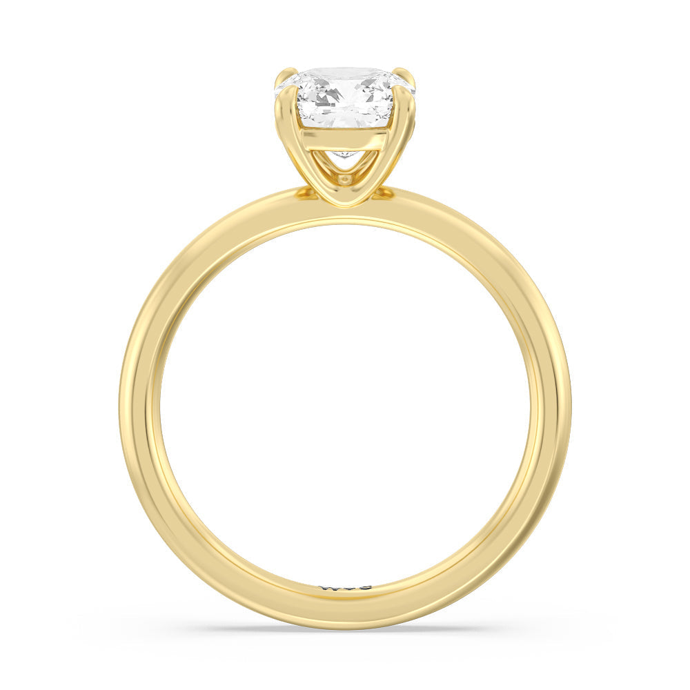 Classic Four Prong Petite Comfort Fit Solitaire Engagement Ring with Cushion Cut Diamond in 14KT Yellow Gold view 2
