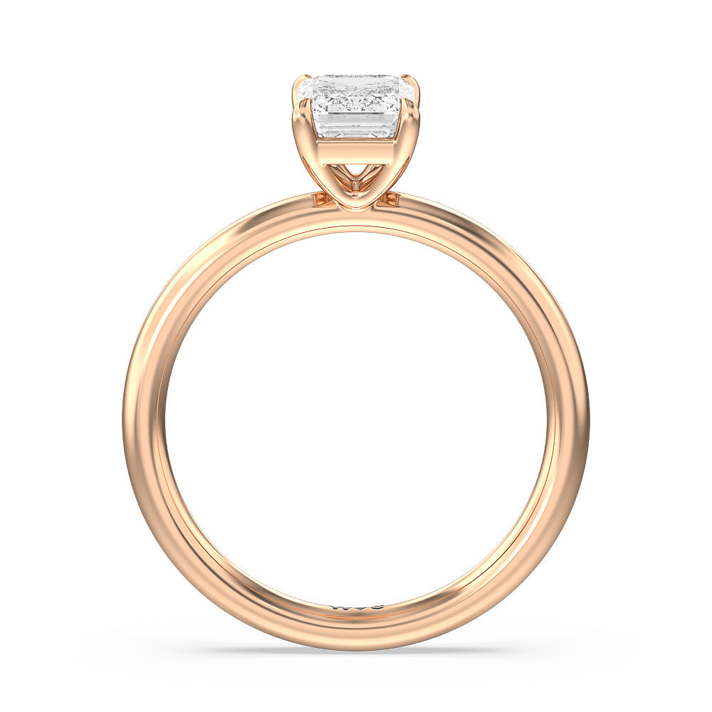 Classic Four Prong Petite Comfort Fit Solitaire Engagement Ring with Emerald Cut Diamond in 14KT Rose Gold view 2
