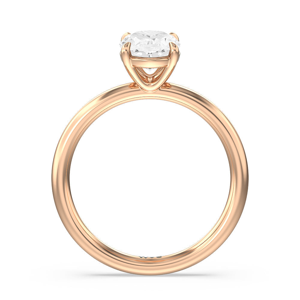 Classic Four Prong Petite Comfort Fit Solitaire Engagement Ring with Oval Cut Diamond in 14KT Rose Gold view 2
