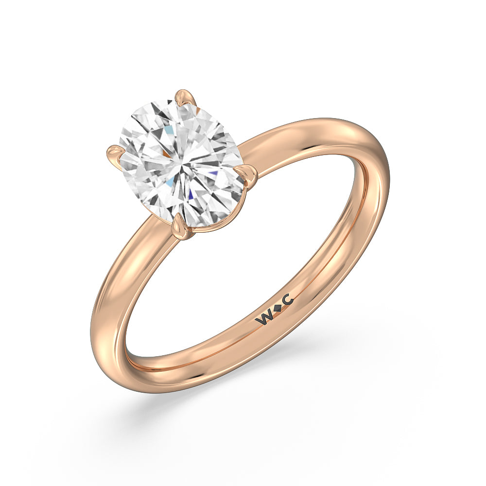 Classic Four Prong Petite Comfort Fit Solitaire Engagement Ring with Oval Cut Diamond in 14KT Rose Gold view 3
