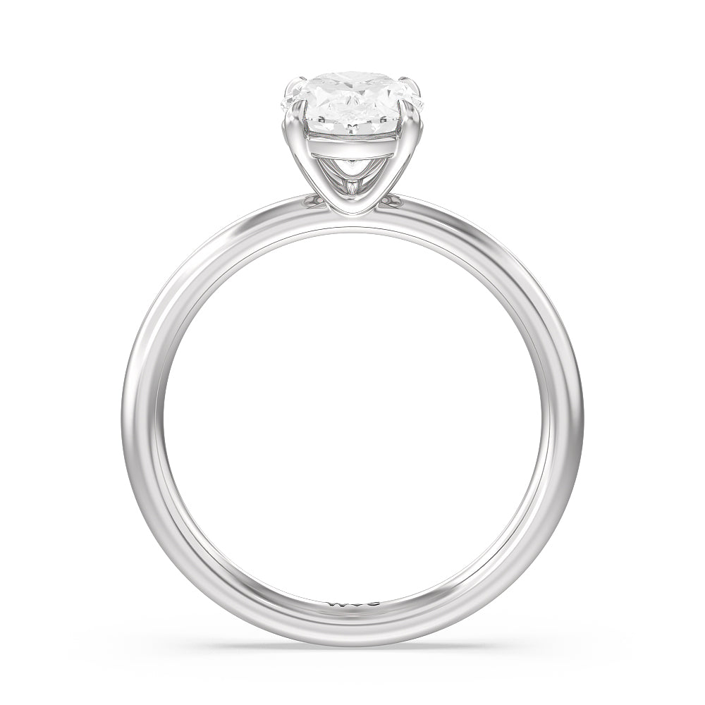 Classic Four Prong Petite Comfort Fit Solitaire Engagement Ring with Oval Cut Diamond in 14KT Platinum view 2
