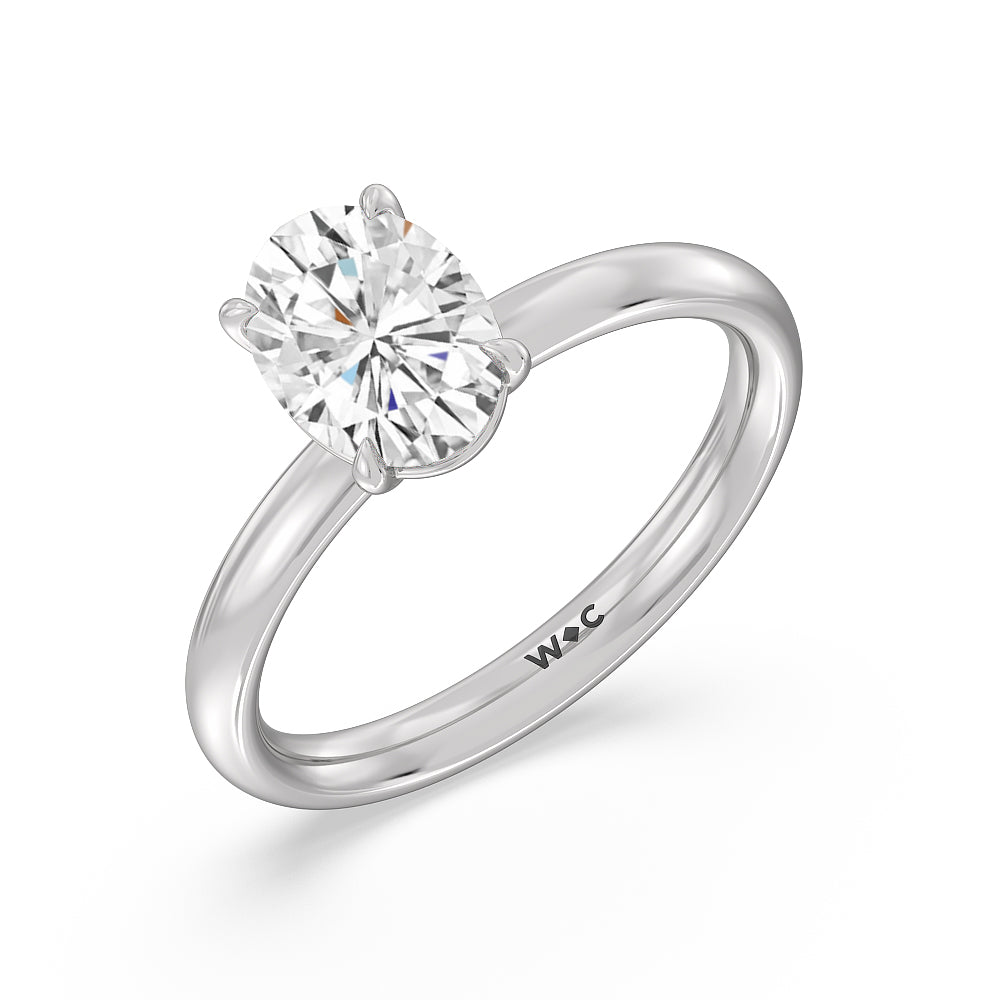 Classic Four Prong Petite Comfort Fit Solitaire Engagement Ring with Oval Cut Diamond in 14KT Platinum view 3
